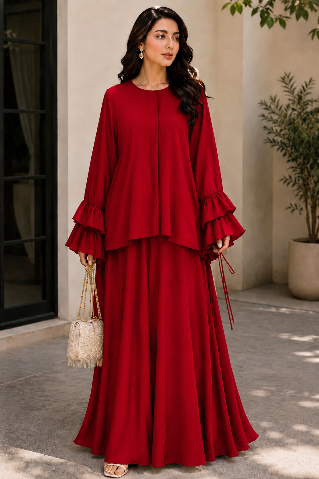 Red Skirt Set